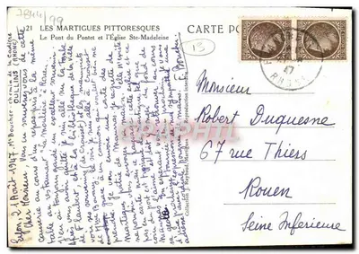 Les Martigues Pittoresques — Le Pont du Pontet et l'Église Sainte-Madeleine — Éditeur J. Raynaud, Martigues — Rückseite