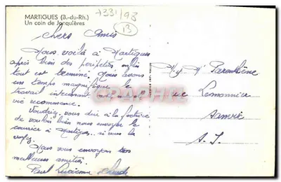 Martigues (B.-du-Rh.) — Een hoekje van Jarquière — Uitgever C. G. M. MACON, n° 13 — Achterkant