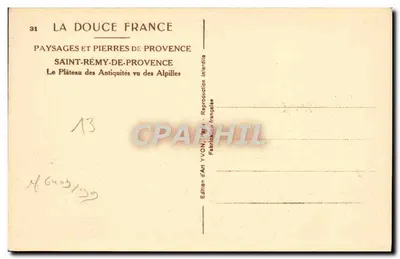 Saint-Rémy-de-Provence — O Plateau das Antiguidades visto das Alpilles — Edição de Arte YVON, Paris — Verso