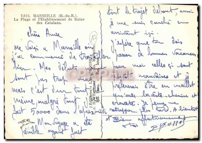 La Plage des Catalans — vue du Gymnase Franco — Éditions « La Stogène » — Verso