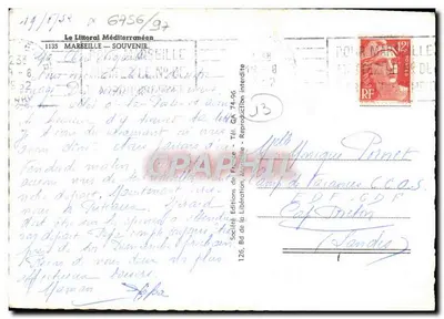 Marina y ciudad — Recuerdo de Marsella — Ediciones de Francia — Reverso