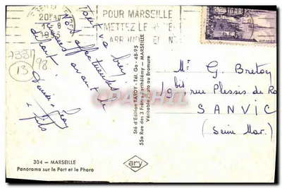 Panorama nad Portem i Pharo — 304 — MARSEILLE — Sté d'Édition TARDY — Rewers