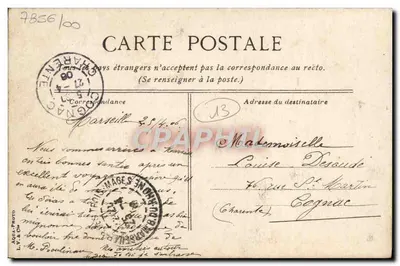 Marseille. Rue Cannebière — widok ulicy z tramwajem i sklepami — wydawca L.V. & Ch. — Rewers