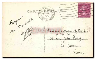 A Corniche entre os pinheiros — Marselha — Edições A. Tardy, n°20 — Verso