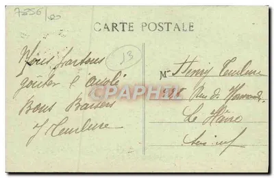 Marseille - Ulica Cannebière — widok budynku Banku Francuskiego z tramwajem — wydawca nieznany — Rewers