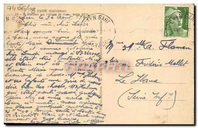Ruiny Caenu (Calvados) — widok po bombardowaniach — wydawca nieznany — Rewers