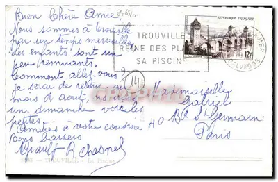Basen w Trouville — Królowa plaż — wydawca Gabriel — Rewers