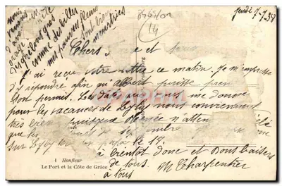 Port Honfleur — widok statków żaglowych — wydawca AA — Rewers