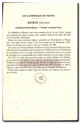 Bayeux (Calvados) — Catedral Nossa Senhora (Fachada Oeste) — Coleção da Solution Pautaubege, 5ª Série — Verso