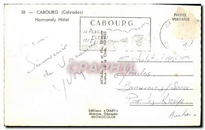 Cabourg — Hotel da Normandia — Éditions Gaby — Verso