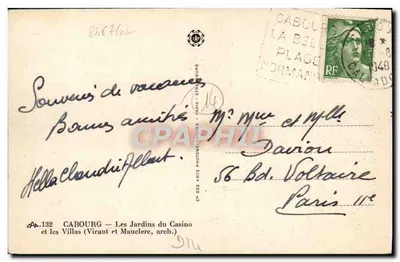 Cabourg — Ogród Kasyna i Wile — C° des Arts Photographiques — Rewers