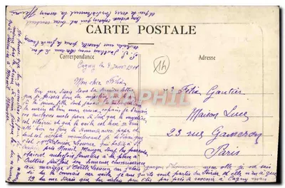 Bilhete postal antigo Castelo de Cagny A Biblioteca — Verso