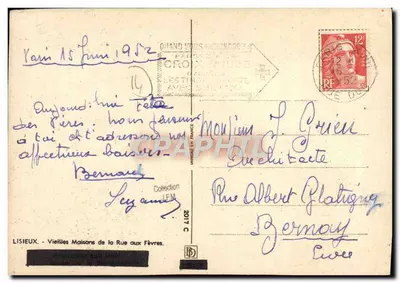 Lisieux — Velhas Casas da Rue aux Fèvres — editor Bernard, número de série não visível — Verso