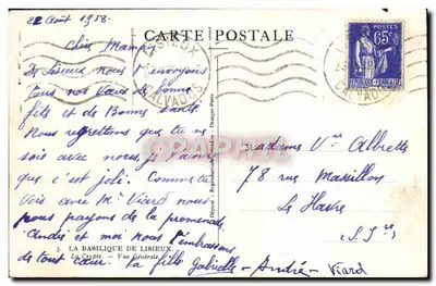 Stara pocztówka Katedra w Lisieux — ogólne widok wnętrza krypty — Rewers