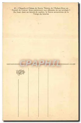 Capela e Reliquiário de Santa Teresinha do Menino Jesus no Carmelo de Lisieux — Estátua milagrosa da Virgem do Sorriso — Verso