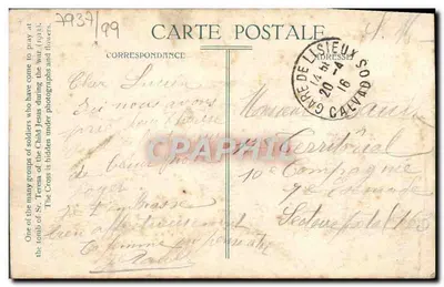 Tumba do Sr. Thérèse de l'Enfant Jésus — orações dos soldados durante a guerra (1915) — editor não visível — Verso