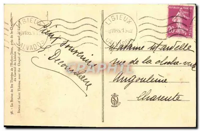 Estátua de Santa Tereza da Criança Jesus — Lisieux — Editor desconhecido, n°38 — Verso