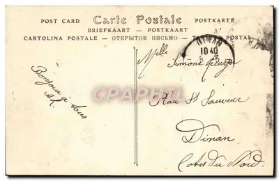 Stara pocztówka Caen — Wieża kościoła Świętego Piotra widziana z zamku — Rewers