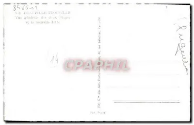 Deauville-Trouville — Ogólny widok dwóch plaż i nowej Jotée — Cie des Arts Photographiques, Paryż — Rewers
