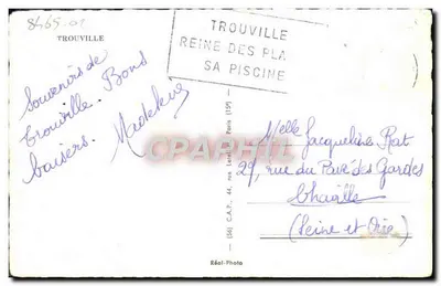 Trouville — Le Casino, La Piscine, Bassin des Yachts, La Plage — Souvenir de Trouville, éditeur Réal-Photo — Verso