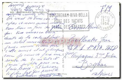 Ouistreham-Riva-Bella — widok panoramiczny kanału, portu i plaży — wydawca Riva-Bella — Rewers