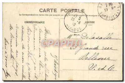 Bilhete postal antigo — Ponte L'Eveque — Vista tirada do pasto das Hunieres — Vacas — Verso