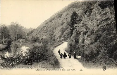 A Orne pitoresca — Ponte de Ouilly (Calvados). Caminho de Ponte de Ouilly a Ponte dos Versos. — LL.