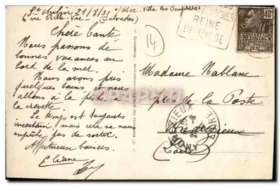 Bilhete postal antigo St Aubin Cenas de Praia — Verso