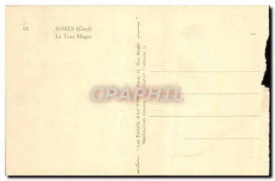 Nîmes (Gard) — La Tour Magne, ruines entourées de pins — Éditeur : Les Éditeurs d'Art 'VVG' Paris — Verso