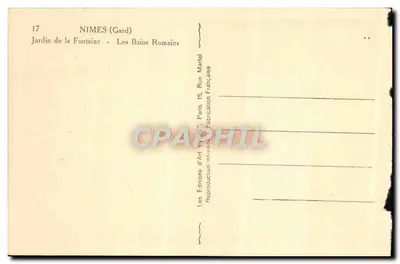 पुराना पोस्टकार्ड निम्स जर्दन डी ला फॉनटेन लेस बैंस रोमेन्स — पीछे