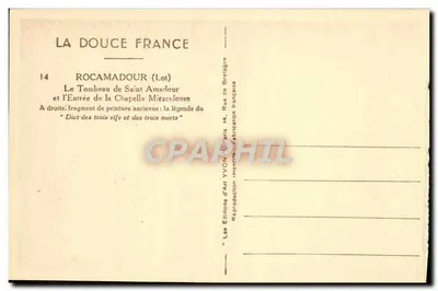 Rocamadour (Partia) — Grobowiec Świętego Amadoura i Wejście do Cudownego Klasztoru — Wydawnictwo Sztuki YVON, Paryż — Rewers