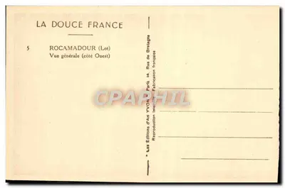 Rocamadour — Vue générale (côté Ouest) — Éditions d'Art YVON, Paris — Rewers