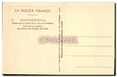 Rocamadour (Lot) — Wejście do Groty Grobu i Stacja Szlaku Krzyża — Éditions d'Art YVON — Rewers