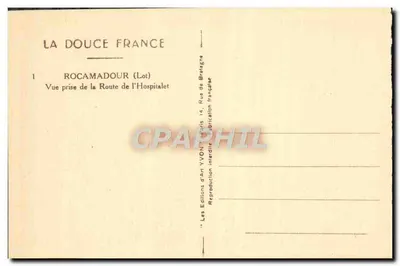 Rocamadour (Lot) — Widok z Trasy do Hospitalet — Wydawnictwo An Yvon, Paryż — Rewers