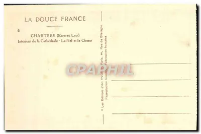 Chartres (Eure-et-Loir) — Wnętrze katedry: Nef i chórek — Les Éditions d'Art Yvon, Paryż — Rewers