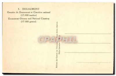 Ossario de Douaumont — Ossario y Cementerio nacional — 17.000 tumbas — Edición del Comité del Ossario, Nancy — Reverso