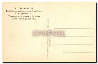 Douaumont — Solenne przewoz restów bohaterów 18 września 1927 — Wydanie Komitetu Ossuarium Lorraińskie — Rewers