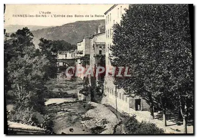 Bilhete postal antigo Rennes les Bains A Entrada dos Banhos da Rainha