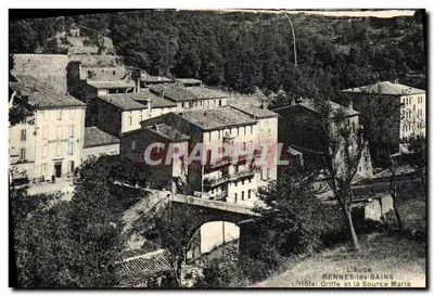 Bilhete postal antigo Rennes les Bains O Hotel Griffe e a Fonte Marie