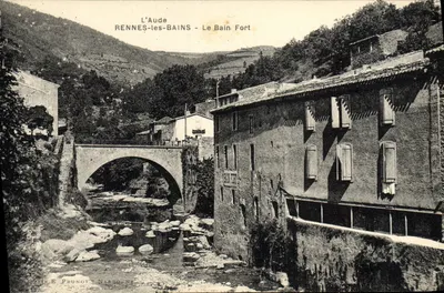 Rennes-les-Bains - O Banho Forte — vista do ponte sobre a Aude — editor E. Prunot, Narbonne