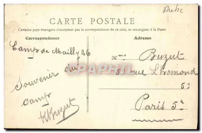 Campo de Mailly — As margens do Huitrelle — Bazar Militar A. Nieps — Verso