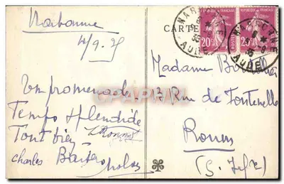 NARBONNE — O Hotel de Ville — Edit. Cazaux n°252 — Verso