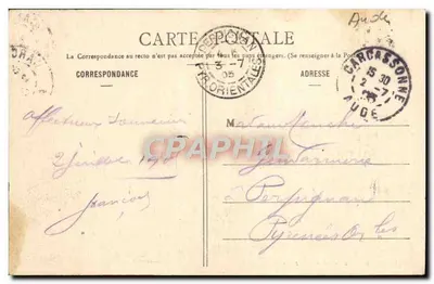 Cidade de Carcassonne — Conjunto da Porta d'Aude — Lib. P. Abadie, 36 Rue de la Cara — Verso