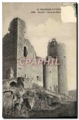 Bilhete postal antigo Najac Sob os muros