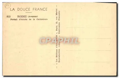 Wejście do katedry — Rodez (Aveyron) — Éditions d'Art Martel — Rewers