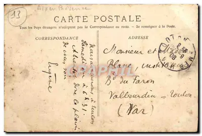 Aix-en-Provence — Souvenir en Provence — Éditeur Cl. Perré, n° 179 — Rewers