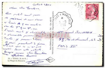 A Praia de Massane — Istres (Bouches-du-Rhône) — Edições Tardy — Verso