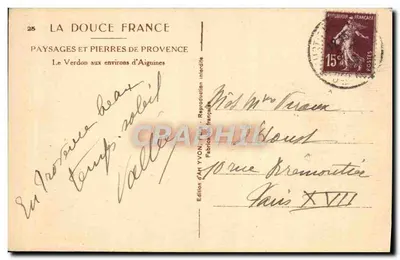 O Verdon nas proximidades de Aiguines — Paisagens e pedras da Provença — Edição de Arte YVON — Verso
