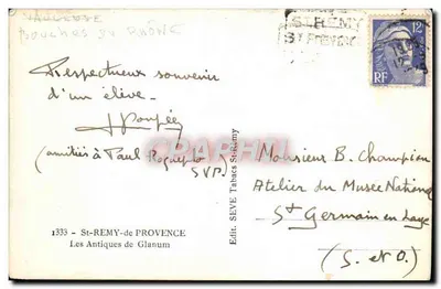 Tarjeta postal antigua Saint Remy de Provence Las antiguas de Glanum — Reverso