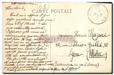 Bilhete postal antigo Culoz Environs Vista de Beon — Verso